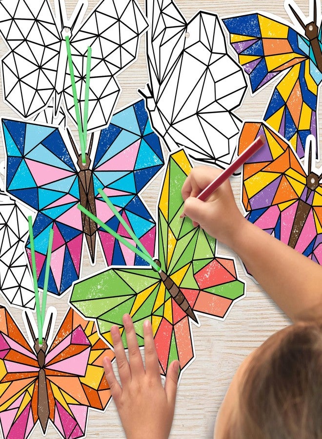 BeYumi 83Pcs Color Your Own Butterfly Kit for Kids DIY Coloring Craft Kit Coloring Spring Butterfly Ornament Geometric Card Decor School Classroom Springtime Party Activity Art Craft Project - Image 4